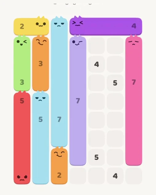 MeowBlock Level 57 after step 10, placing the 4-cell horizontal block at the upper-right area