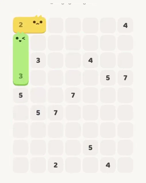 MeowBlock Level 57 after step 2, placing the 3-cell vertical block at the upper-left area