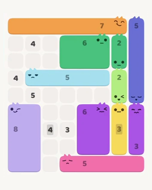 MeowBlock Level 58 after step 11, placing the 6-cell rectangular block at the upper center