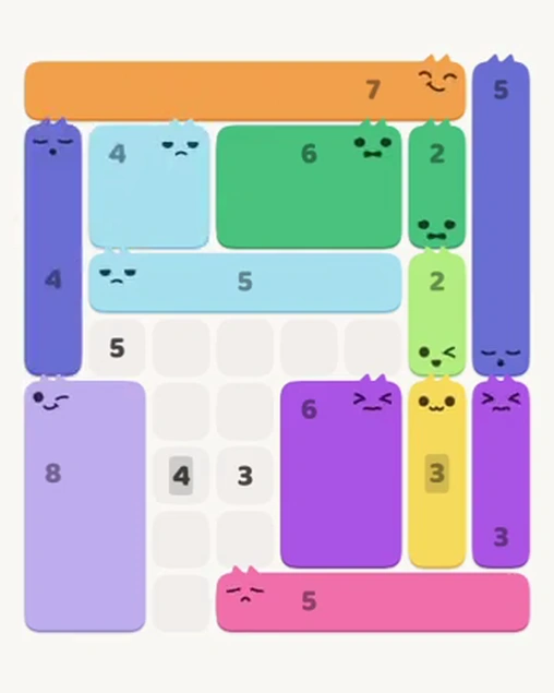 MeowBlock Level 58 after step 13, placing the 4-cell vertical block at the middle-left area