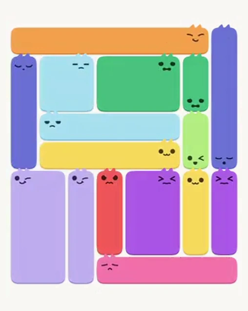 MeowBlock Level 58 after step 16, placing the 4-cell vertical block at the lower center