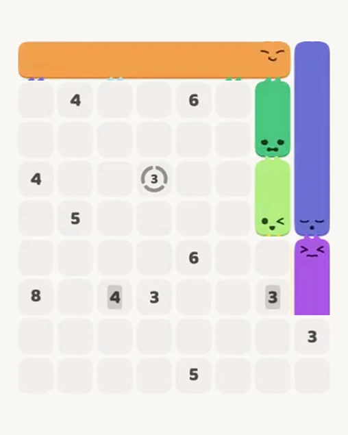 MeowBlock Level 58 after step 4, placing the 7-cell vertical block at the middle-right area