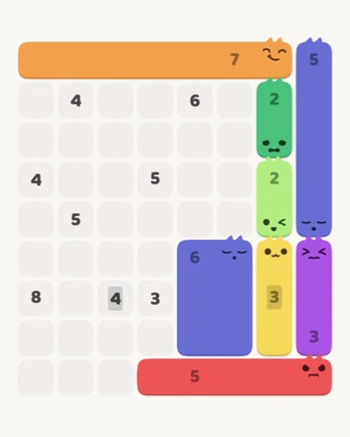 MeowBlock Level 58 after step 8, placing the 6-cell rectangular block at the lower-right area