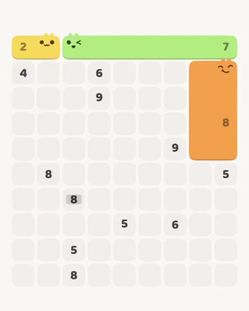 MeowBlock Level 59 after step 3, placing the 8-cell rectangular block at the middle-right area