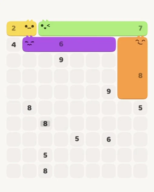 MeowBlock Level 59 after step 4, placing the 6-cell horizontal block at the upper center