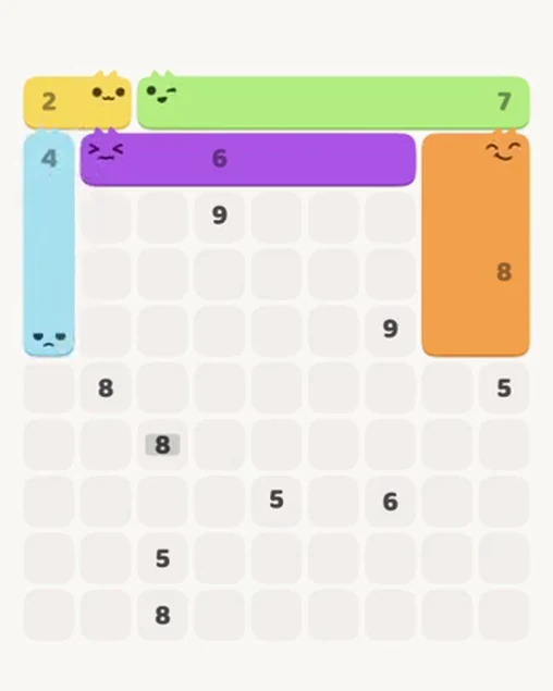 MeowBlock Level 59 after step 5, placing the 4-cell vertical block at the middle-left area