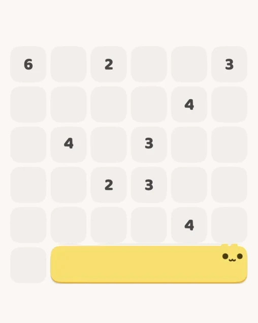 MeowBlock Level 6 after step 1, placing the 5-cell horizontal block at the lower-right area