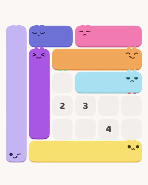 MeowBlock Level 6 after step 7, placing the 3-cell horizontal block at the middle-right area