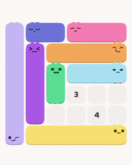 MeowBlock Level 6 after step 8, placing the 2-cell vertical block at the middle center