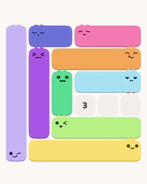 MeowBlock Level 6 after step 9, placing the 4-cell horizontal block at the lower-right area