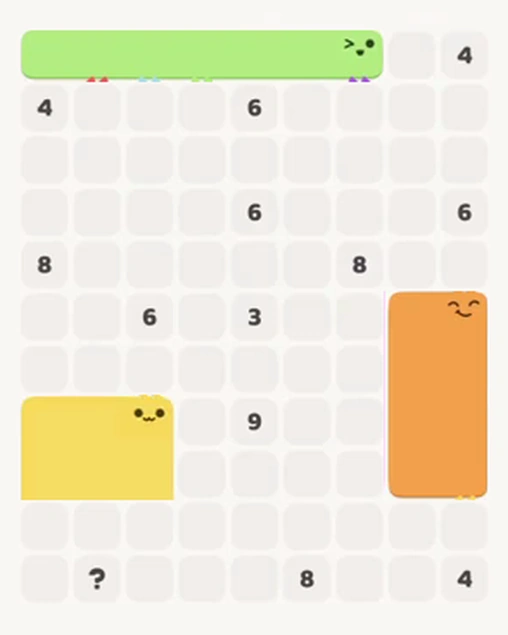 MeowBlock Level 60 after step 3, placing the 8-cell rectangular block at the lower-right area
