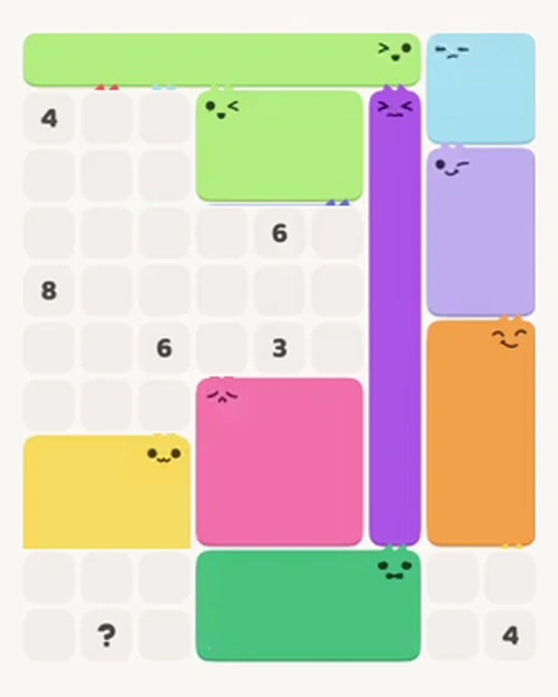 MeowBlock Level 60 after step 9, placing the 6-cell rectangular block at the upper center