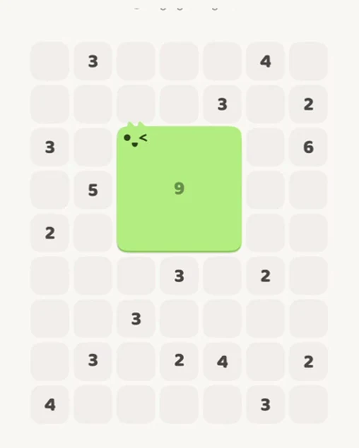MeowBlock Level 61 after step 1, placing the 9-cell square block at the middle center