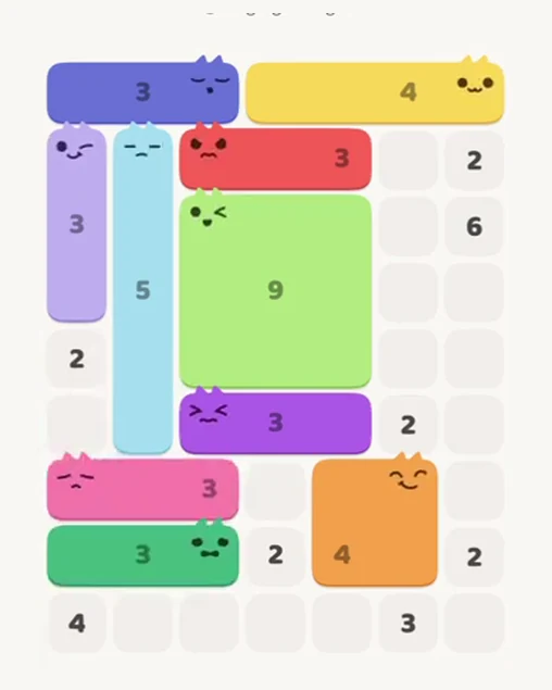 MeowBlock Level 61 after step 10, placing the 3-cell horizontal block at the lower-left area