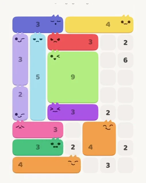 MeowBlock Level 61 after step 12, placing the 4-cell horizontal block at the lower center