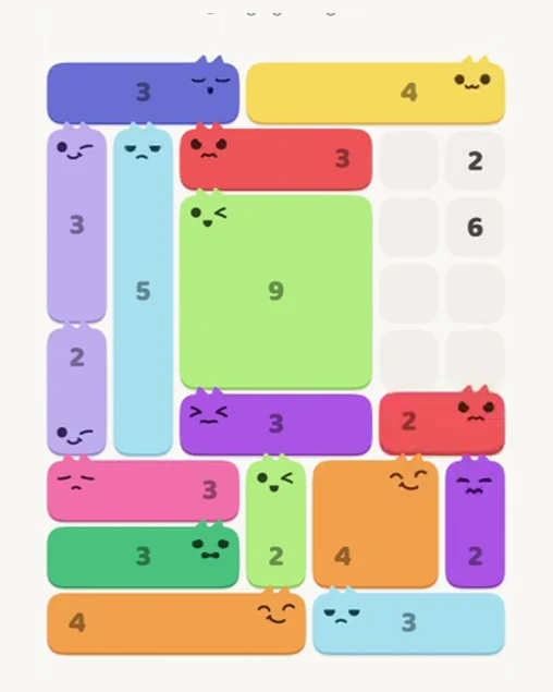 MeowBlock Level 61 after step 16, placing the 2-cell horizontal block at the lower-right area