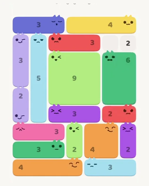 MeowBlock Level 61 after step 17, placing the 6-cell rectangular block at the middle-right area