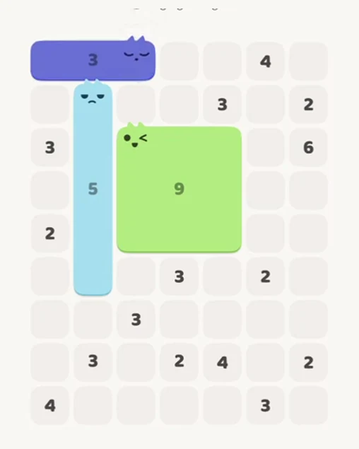 MeowBlock Level 61 after step 3, placing the 3-cell horizontal block at the upper-left area
