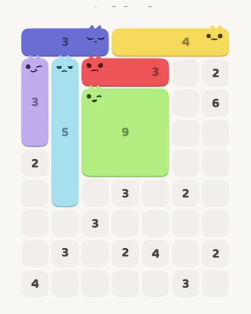 MeowBlock Level 61 after step 6, placing the 4-cell horizontal block at the upper-right area