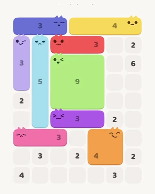 MeowBlock Level 61 after step 9, placing the 3-cell horizontal block at the lower-left area