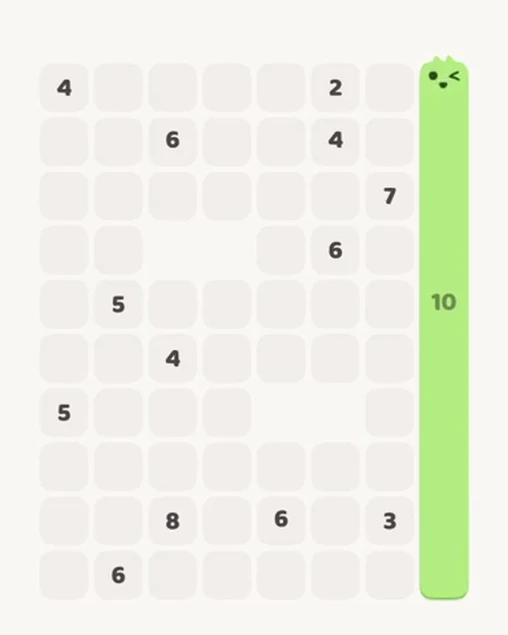 MeowBlock Level 62 after step 1, placing the 10-cell vertical block at the middle-right area