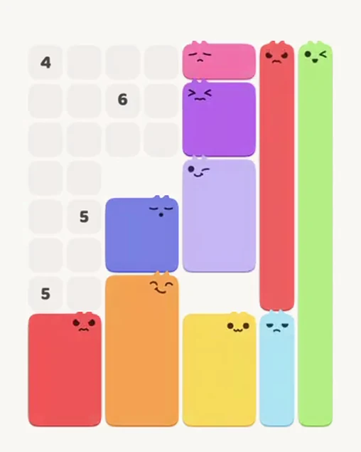MeowBlock Level 62 after step 10, placing the 6-cell rectangular block at the lower-left area