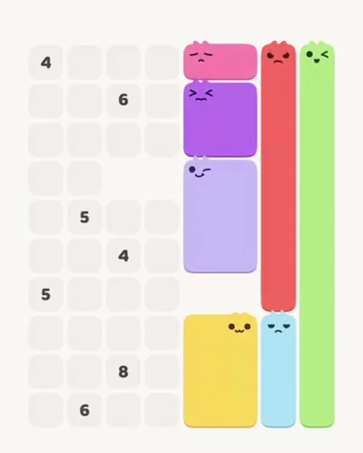 MeowBlock Level 62 after step 7, placing the 6-cell rectangular block at the middle-right area