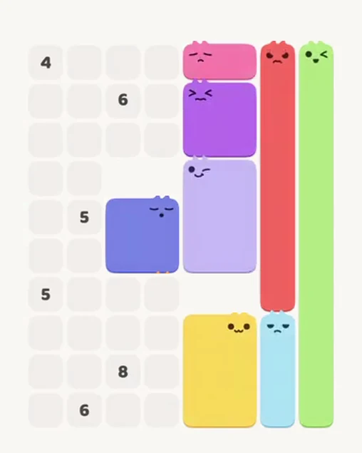 MeowBlock Level 62 after step 8, placing the 4-cell square block at the middle center