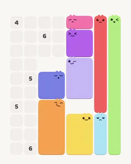 MeowBlock Level 62 after step 9, placing the 8-cell rectangular block at the lower center
