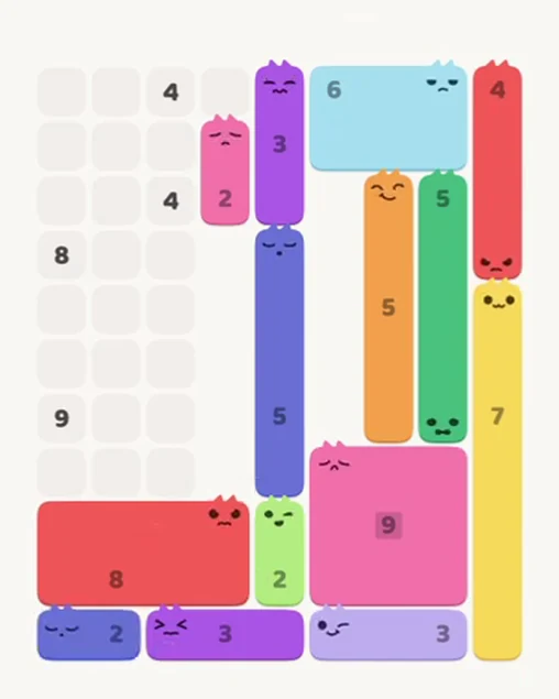 MeowBlock Level 63 after step 14, placing the 2-cell horizontal block at the lower-left area