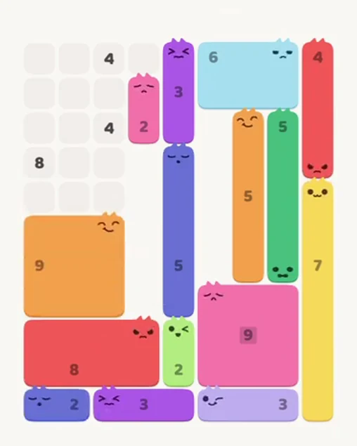 MeowBlock Level 63 after step 15, placing the 9-cell square block at the middle-left area