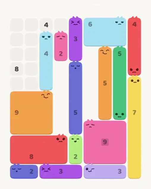 MeowBlock Level 63 after step 16, placing the 4-cell vertical block at the upper-left area