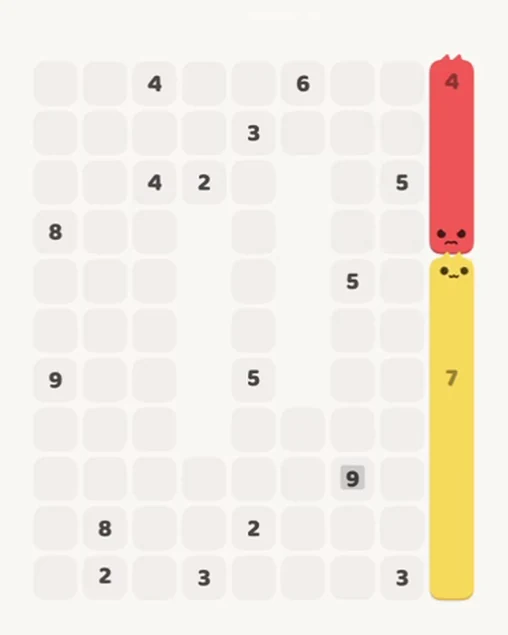 MeowBlock Level 63 after step 2, placing the 4-cell vertical block at the upper-right area