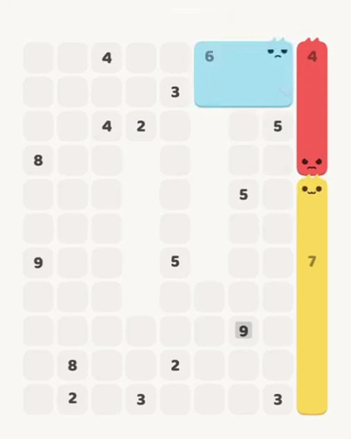 MeowBlock Level 63 after step 3, placing the 6-cell rectangular block at the upper-right area