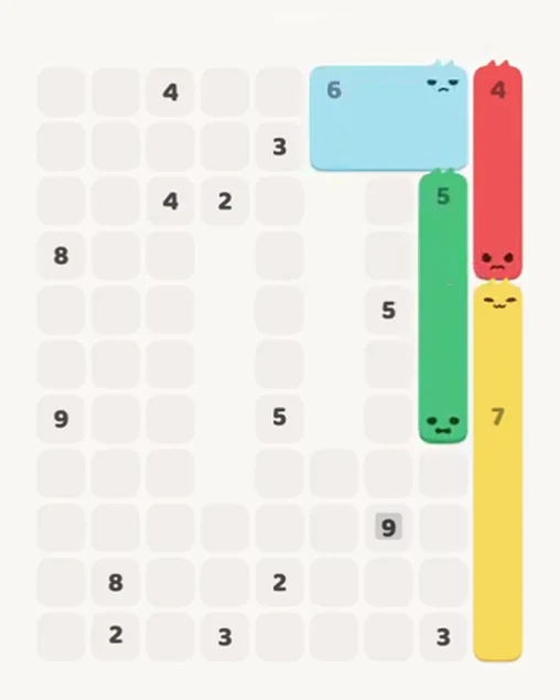 MeowBlock Level 63 after step 4, placing the 5-cell vertical block at the middle-right area