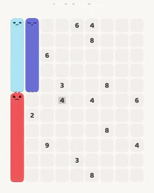MeowBlock Level 64 after step 3, placing the 5-cell vertical block at the upper-left area