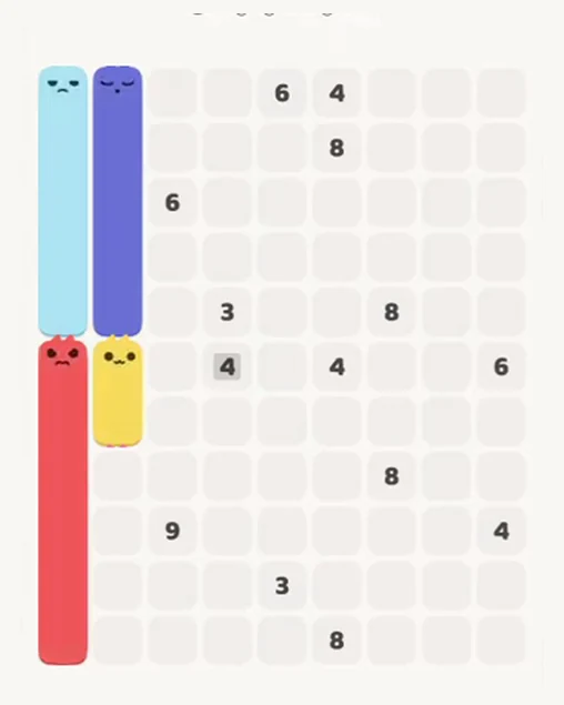 MeowBlock Level 64 after step 4, placing the 2-cell vertical block at the middle-left area