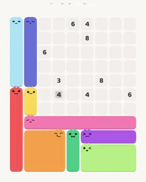 MeowBlock Level 64 after step 9, placing the 4-cell horizontal block at the lower-right area