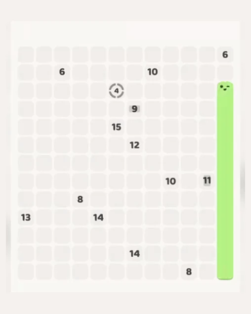 MeowBlock Level 65 after step 1, placing the 11-cell vertical block at the middle-right area