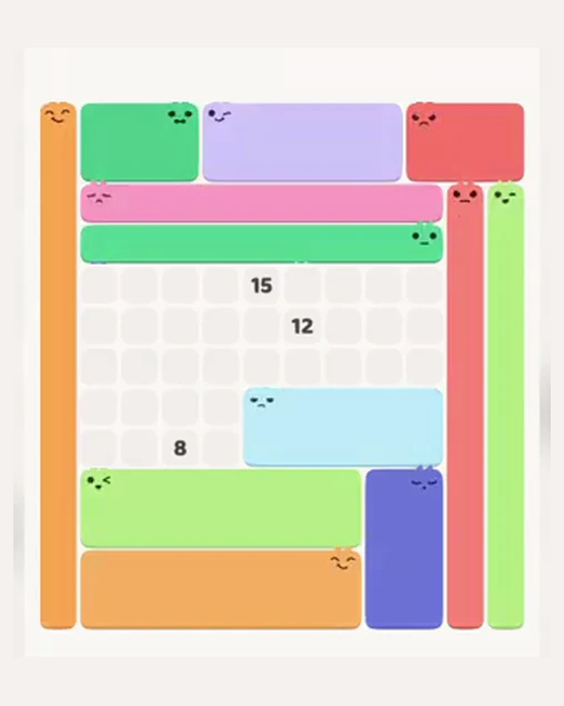 MeowBlock Level 65 after step 12, placing the 10-cell rectangular block at the middle-right area