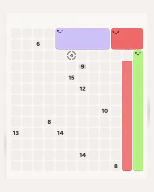 MeowBlock Level 65 after step 4, placing the 10-cell rectangular block at the upper center