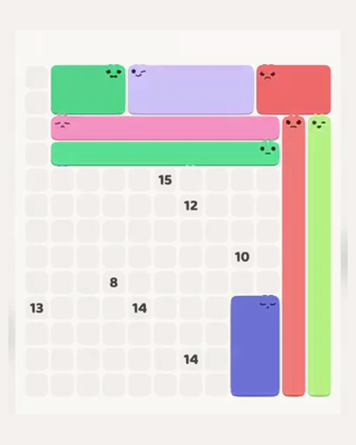 MeowBlock Level 65 after step 8, placing the 10-cell horizontal block at the upper center