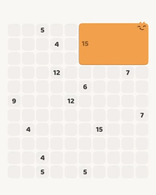 MeowBlock Level 66 after step 1, placing the 15-cell rectangular block at the upper-right area