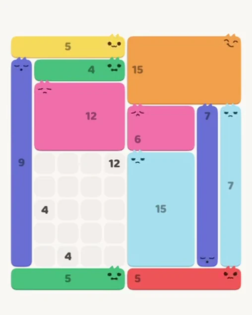 MeowBlock Level 66 after step 11, placing the 15-cell rectangular block at the lower-right area