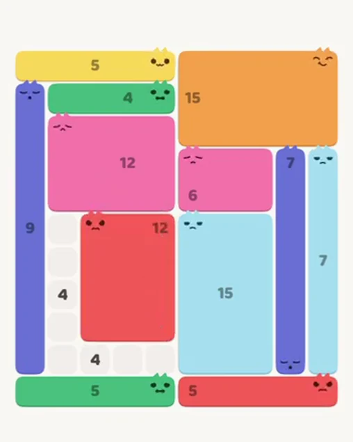 MeowBlock Level 66 after step 12, placing the 12-cell rectangular block at the lower center
