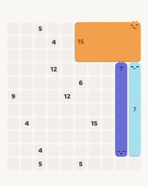 MeowBlock Level 66 after step 3, placing the 7-cell vertical block at the middle-right area