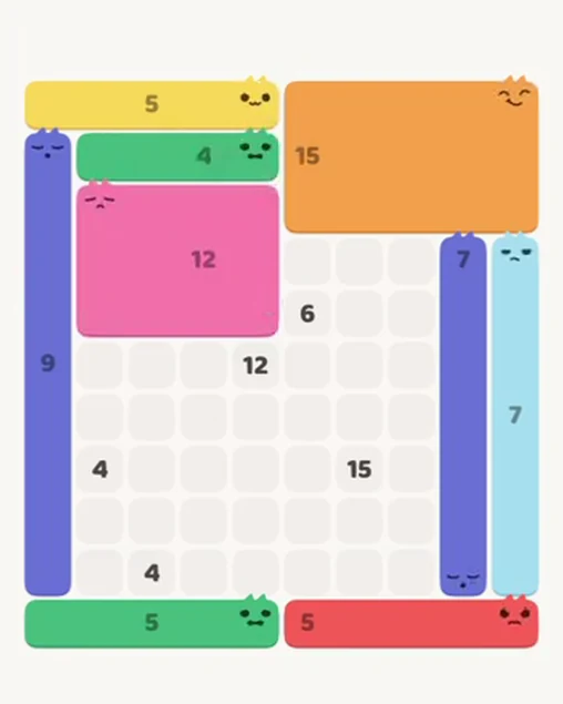 MeowBlock Level 66 after step 9, placing the 12-cell rectangular block at the middle center
