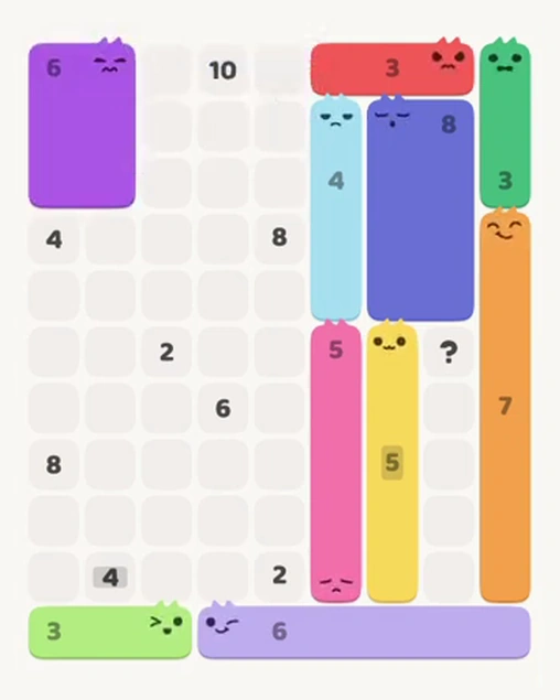 MeowBlock Level 67 after step 10, placing the 6-cell rectangular block at the upper-left area