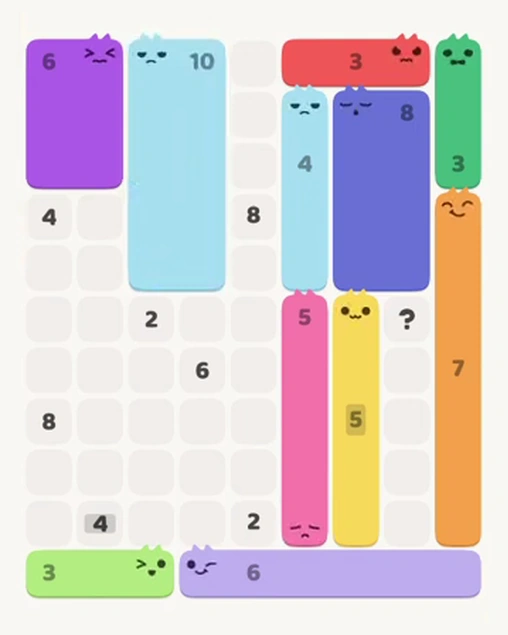 MeowBlock Level 67 after step 11, placing the 10-cell rectangular block at the upper center
