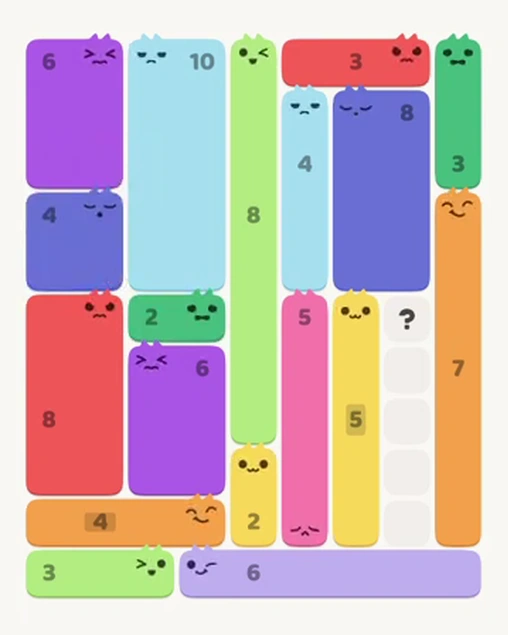 MeowBlock Level 67 after step 18, placing the 4-cell square block at the middle-left area